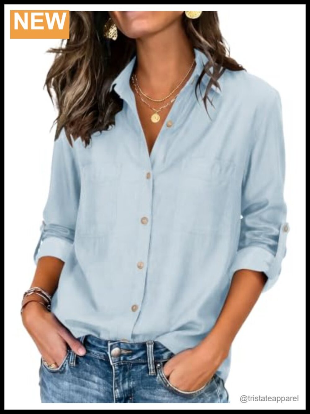 Dressy Casual Button Down Shirt Women Long Sleeve Blouse